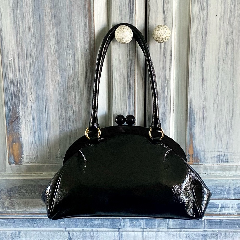 HOBO Black Patent Kiss Lock Satchel